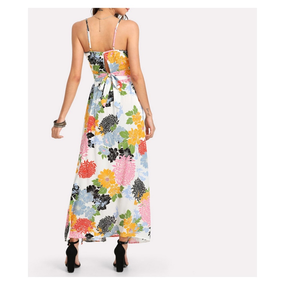 White Floral Sleeveless Crop top Maxi Skirt Set - Picture 4 of 4